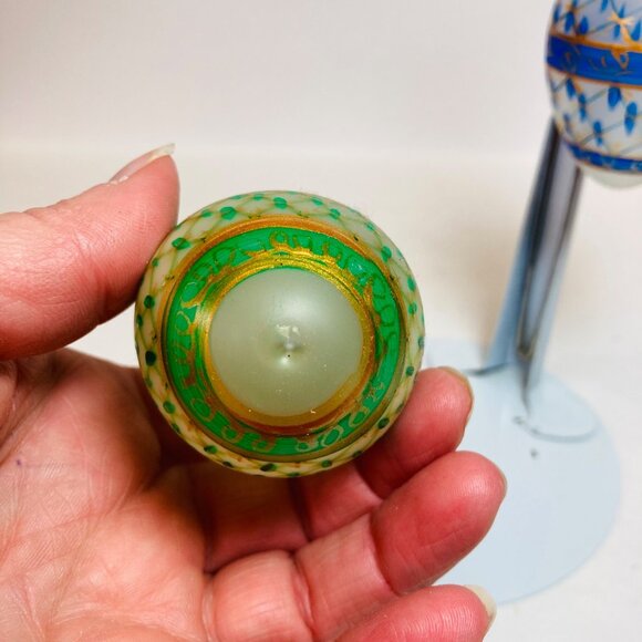 Vintage Polish Hand Blown Glass Egg Ornaments Painted Gold Green Blue as is - Picture 5 of 9